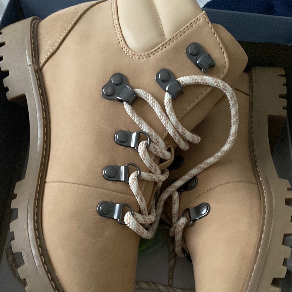 Tan Lace-Up Ankle Boots